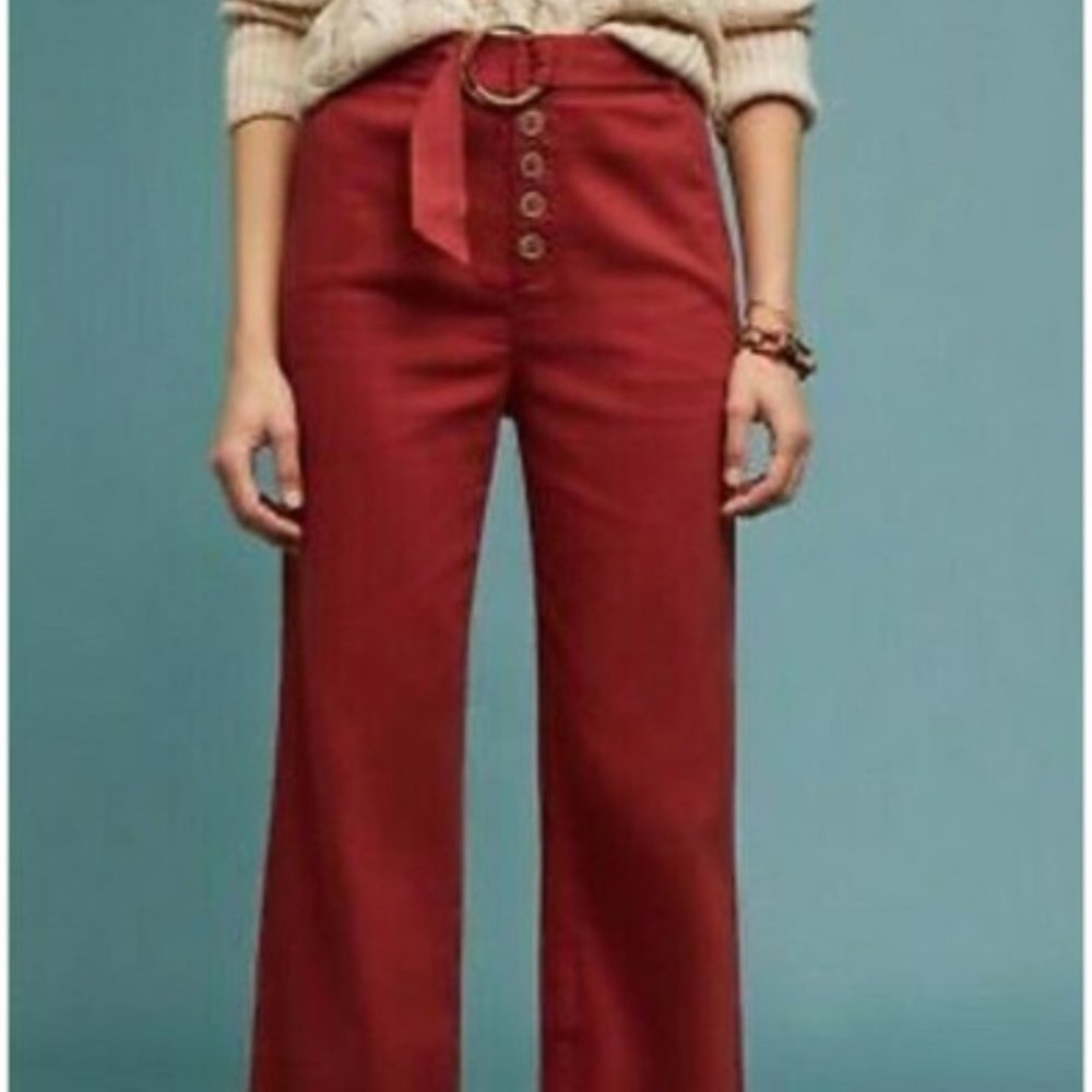 Anthropologie Cassidy Belted Wide Leg Trouser Pant